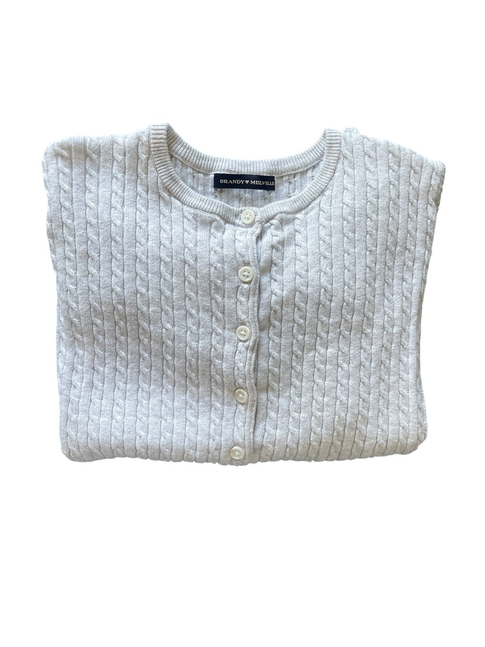 Light Grey Cable Knit Button-Front Cardigan